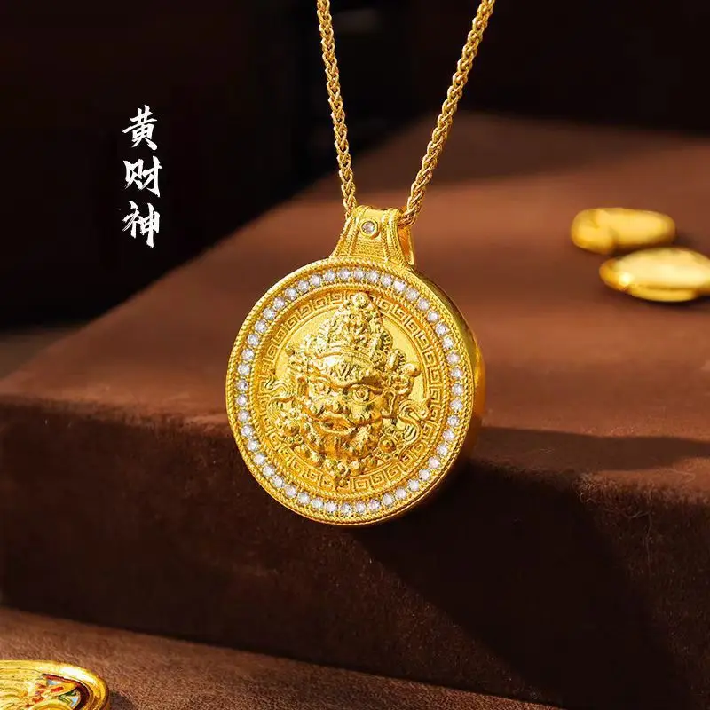 

Unisex 24K Gold Two-Sided God of Wealth Pendant, AU999 | Distressed gold robe texture, rustic elegance for everyday prosperity.