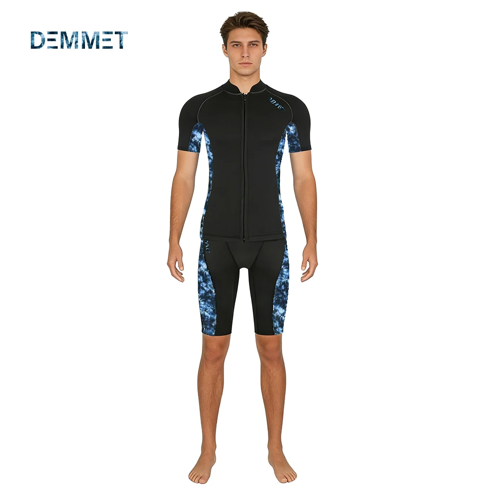 DEMMET Short Wetsuit Men Neoprene Diving Suit Split Sleeve Women Wet Suit Front Zip Spearfishing Swim Surfing Swimwear 1.5MM/3MM