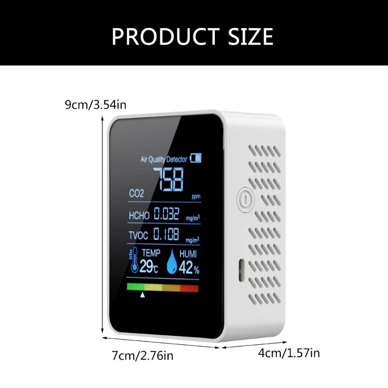 Medidor calidad del 5 en 1 Probador calidad del Medidor CO2 portátil Probador calidad del Medidor