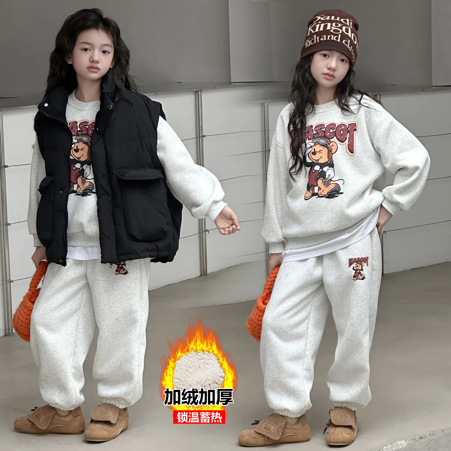 

winter teen girls Thick plush Warm clothes set Velvet Hoodie+sport pants 2pcs junior kid sportswear suit child casual outfits 14