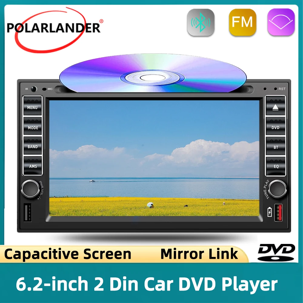 

2 Din 6.2 Inch Car Radio CD DVD Player Bluetooth Mirror Link SWC FM AM USB For Universal Car