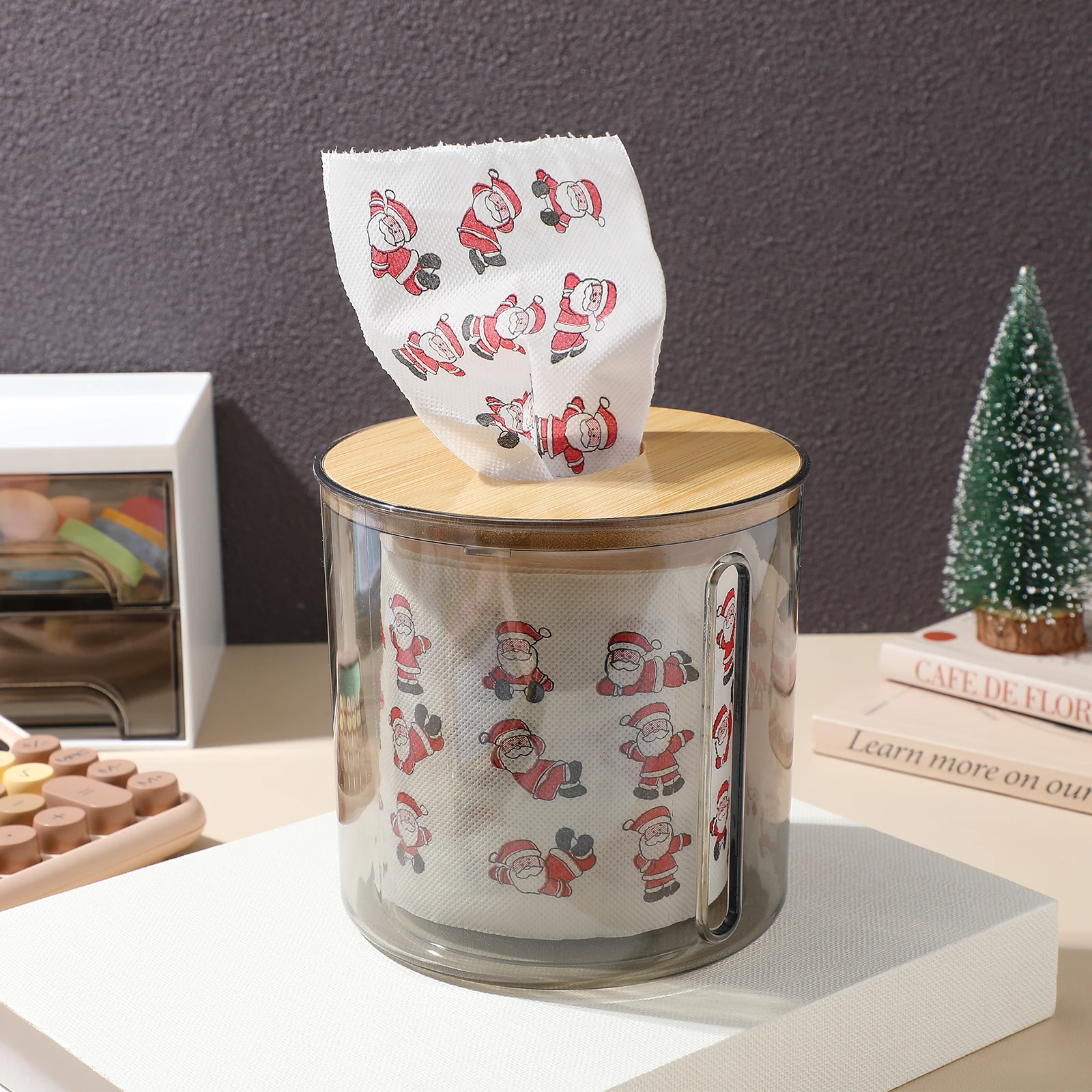 

Side Draw Tissue Box Round Clear Holder for Bathroom Kitchen Bedroom Living Room Napkin Dispenser Paper Towel Storage