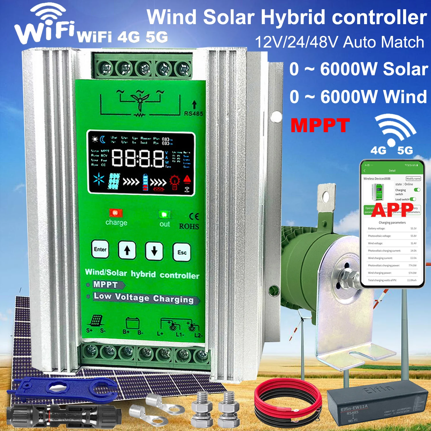 Home Appliance MPPT Charge Controller 3000w Solar & Wind Hybrid System 12v 24v 48v Auto Regulator For Home Use Wind Turbine