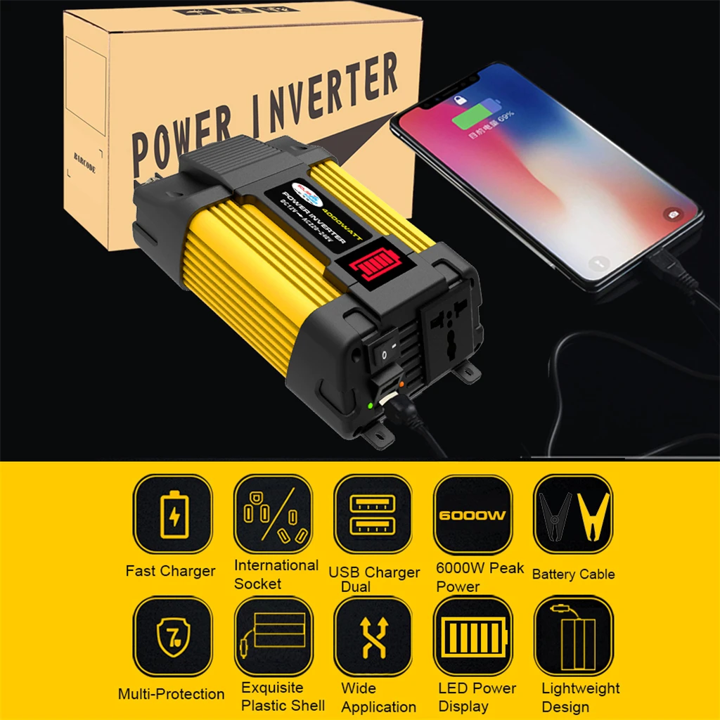 Artudatech 4000W Car Power Sine Wave Inverter w LED Display DC 12V To AC 220V Inverter
