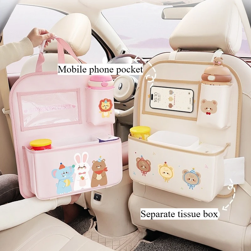 

Cartoon Car Rear Seat Storage Bag Multi Pocket Design Large Capacity Car Accessories Leather Car Back Seat Organizer