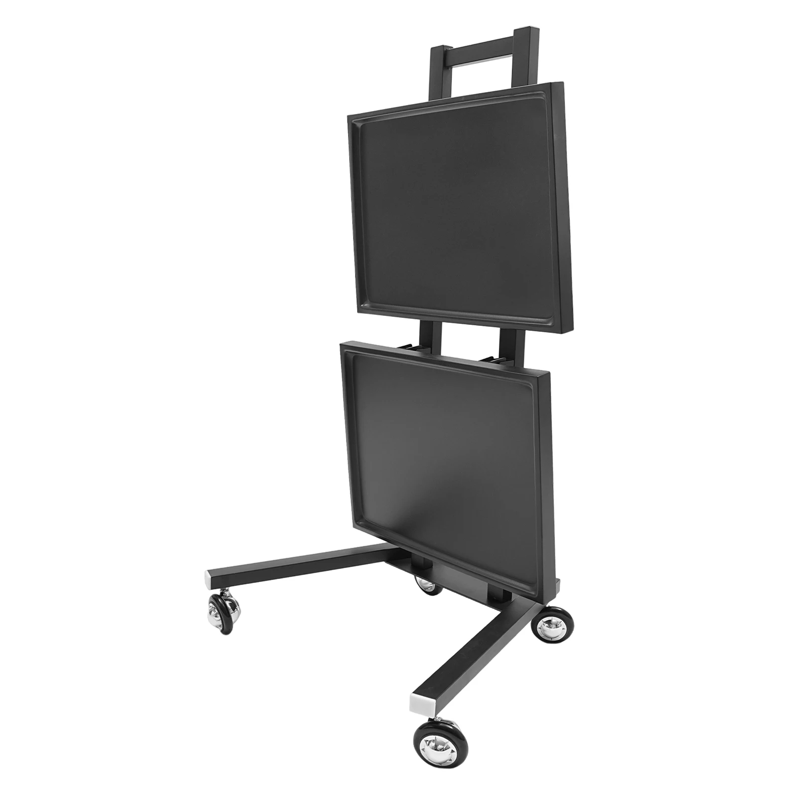 [عيد الميلاد] عربة دوارة معدنية من طبقتين صينية صالون قابلة للطي مع عجلات صينية دوارة عربة صالون عربات المرافق السوداء من الفولاذ المقاوم للصدأ