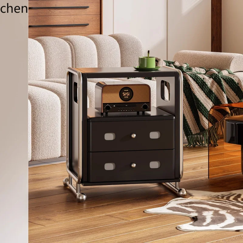 solid wood treasure chest bedside table stainless steel side cabinet storage cabinet