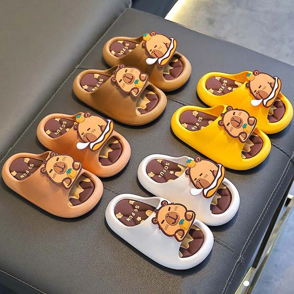 PVC Cute Capybara Slippers Anti-slip Soft Cartoon Animal Slippers Detachable Thickened Children's Bathroom Sandals Summer