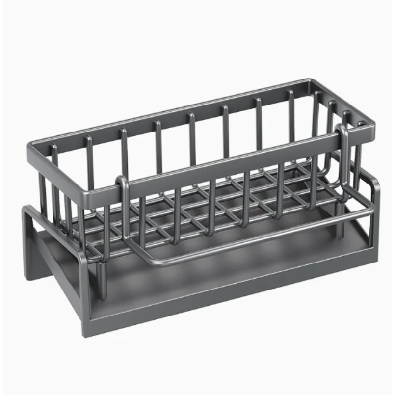 1Pc Multifunctional Plastic Kitchen Shelf Rag Storage Drainage Shelf,No-Punch Adhesive Spice Rack,Sink Tap Drain Rack with Hooks