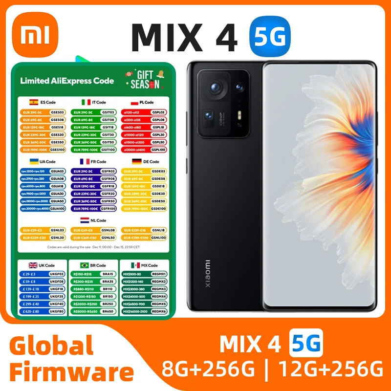 Xiaomi MIX 4 5g SmartPhone Snapdragon 888 plus 6.67inch Screen 256GB Rom 108MP Camera 4500mAh 120W Charge Used Phone