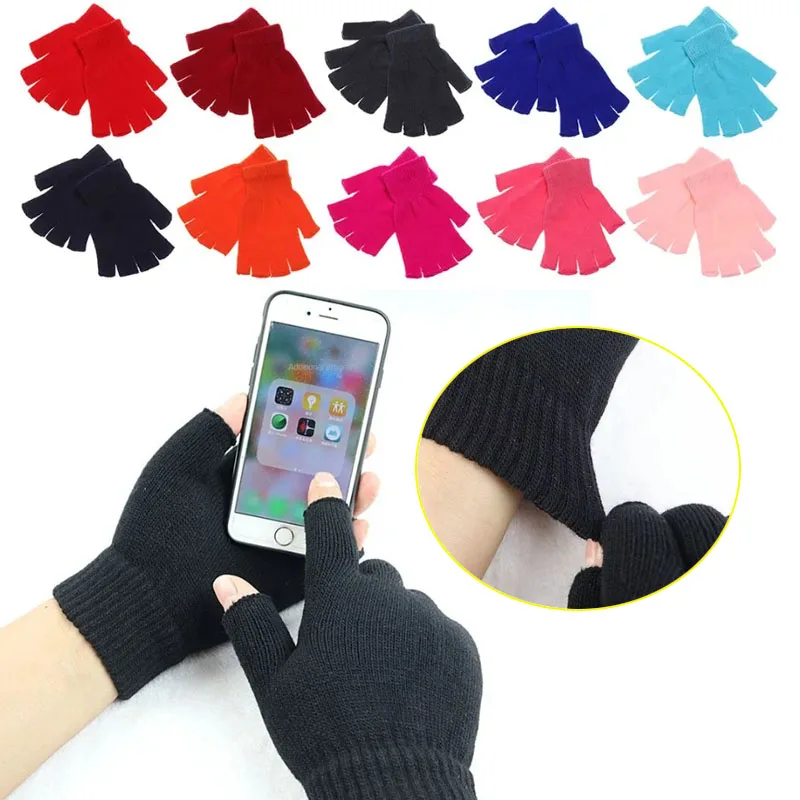 

1 Pair New Knitted Fingerless Gloves Outdoor Elastic Half-finger Riding Gloves Fall And Winter Warm Cycling Equipment