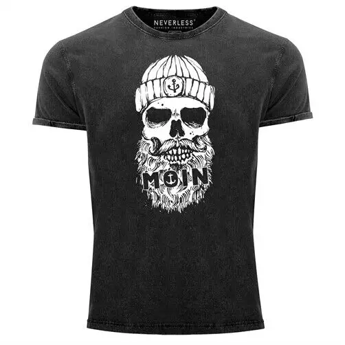 Mens Vintage Shirt Moin Skull Anchor Skull Printshirt T-Shirt Print