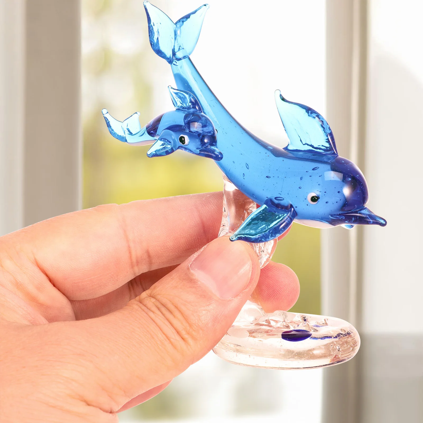 

1Pcs Dolphin Sculpture Hand Blown Colored Glass Ornament Creative Desktop Decoration Unique Home Table Decor Dolphin Ornament