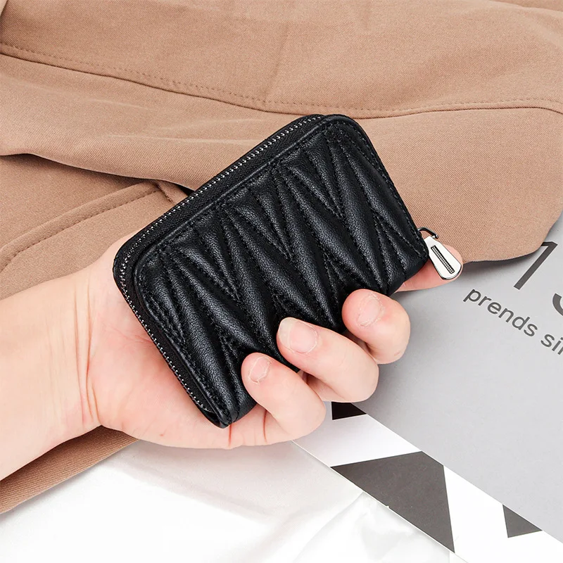 Luxury Woman Sheepskin Card Holder Zipper Small Change Wallet Women\'s Leather Coin Purse Short Organ ID Credit Card Wallets Bag