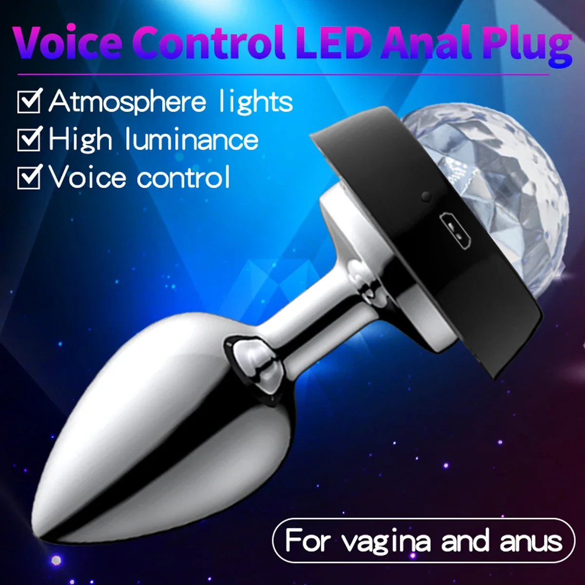 LED Voice Control Anal Plug Butt Vagina Plug Light for Party Luminous Metal Anal Bead Bdsm Sex Toys for Adult Erotic Accessories