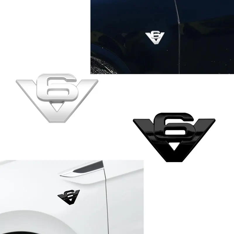 3D Car Styling Chrome Metal V6 V8 Logo Fender Body Side Sticker Emblem Badge For Universal Car Accessories Automobiles