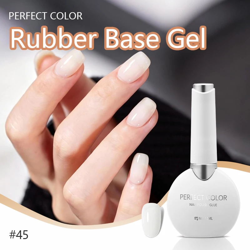 PERFECT COLOR Builder Rubber Base Gel für Nägel, 12ml Hellmilchig 4-in-1 Nude Farbiger Unterlack zur Stärkung und Aufbau der Nagelschicht