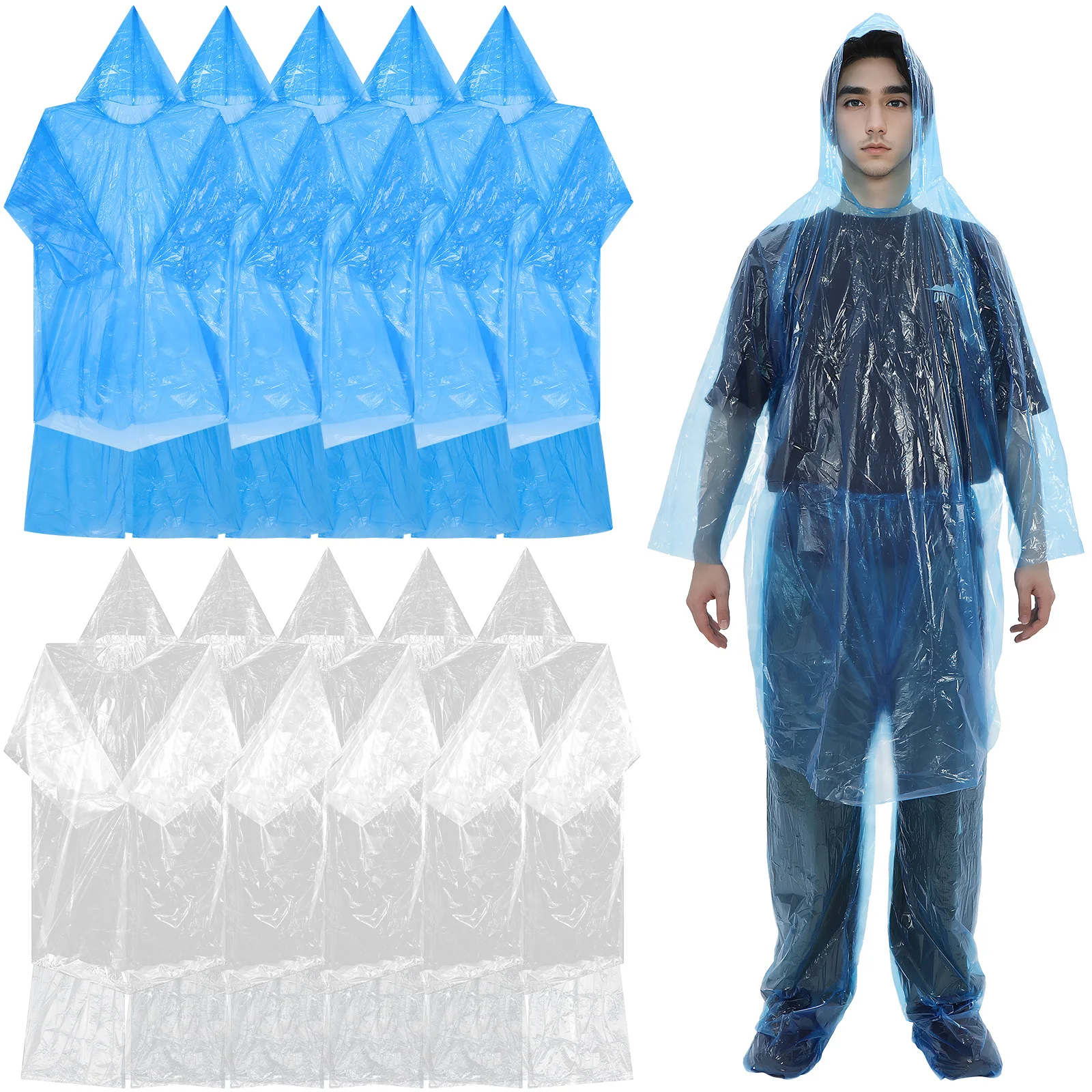 

Poncho Suit Waterproof Raincoat Reusable Hooded Outdoor Emergency Rain Gear for Adults Clear Lightweight Portable Survival