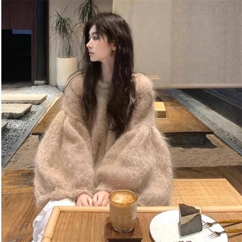 

One Collar Women's Spring Autumn New Sweater Milk Fufu Sweet Cute Soft and Cute Lazy Meat Blocking Western-Style Lazy StyleTop