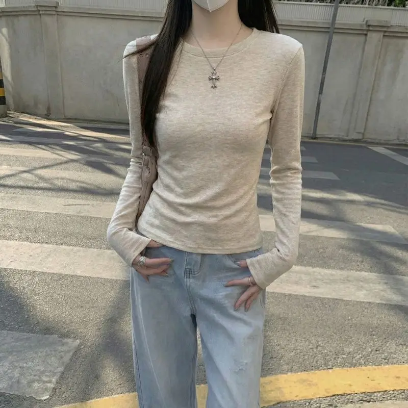 2026 Damen Herbst-Winter T-Shirt Stilvolles O-Neck Dralon-Basis-Top Fleece-Gefüttertes Langarm-Thermo-T-Shirt für das Schichten-Looking – Detail 4