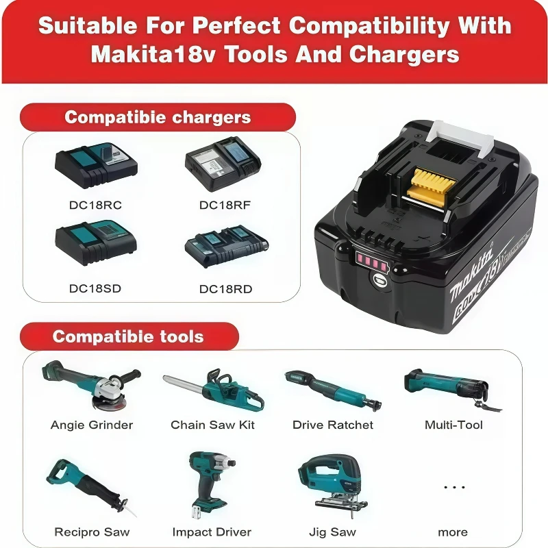 Bateria makita original de 18v, bateria de alto desempenho de 18V 6Ah, combina velocidade e resistência, para todas as ferramentas Makita