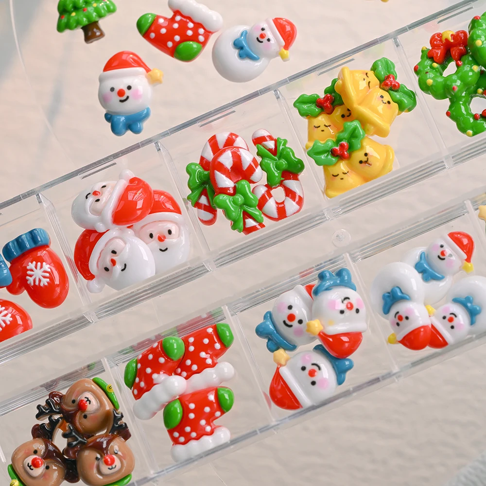 36/60 pçs bonito boneco de neve árvore de natal sino elk resina encantos do prego papai noel natal prego strass ano novo manicure decora
