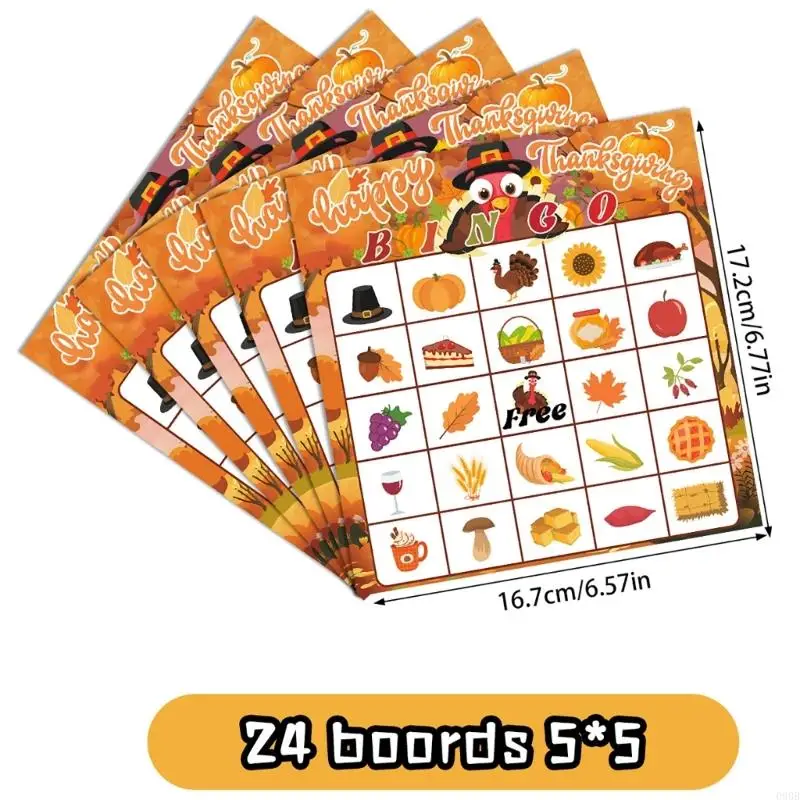 090B Thanksgiving Bingo Card Set Interactive Thanksgiving Game Playing Cards for Family Parties Classroom Party Supply