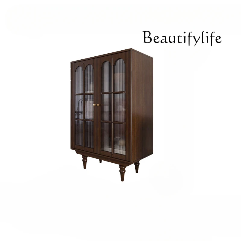 Solid Wood Wine Cabinet Retro Living Room Double-Door Storage Restaurant Wine Rack Dining Side Distressed Wall Side Cabinet