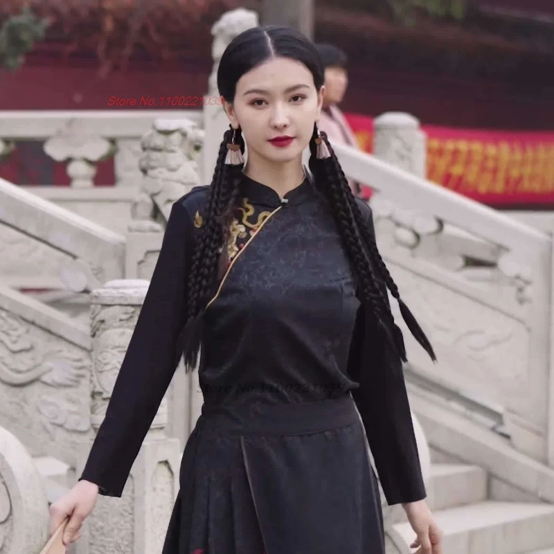 

2025 chinese vintage hanfu tops national flower embroidery satin jacquard folk blouse oriental improved stand collar folk blouse