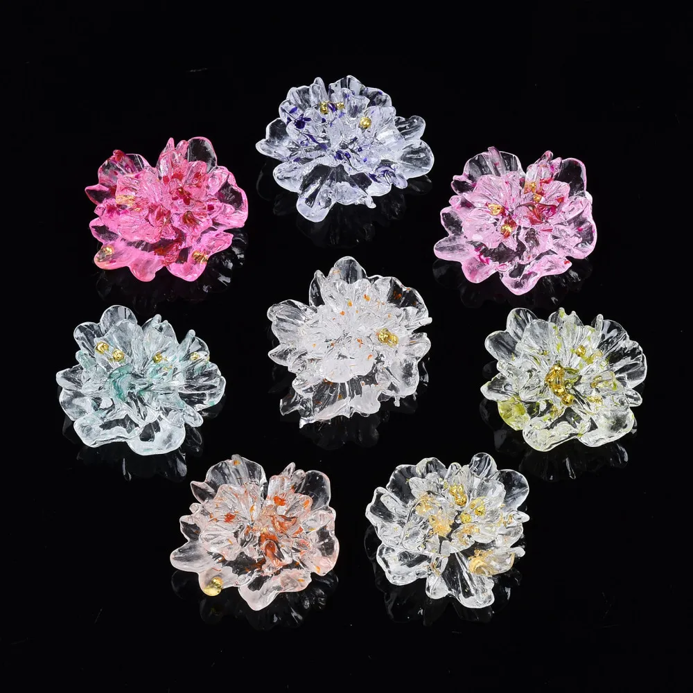 200pcs Transparent Resin Flower Cabochons Mix Color for Cabochons Brooch Home Decor Mother's Day Valentine's Day Gift Making
