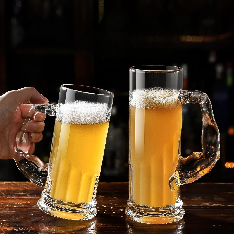 

Modern Simple Thick Glass Beer Mug with Handle Creative Muscle Cup for Drinking