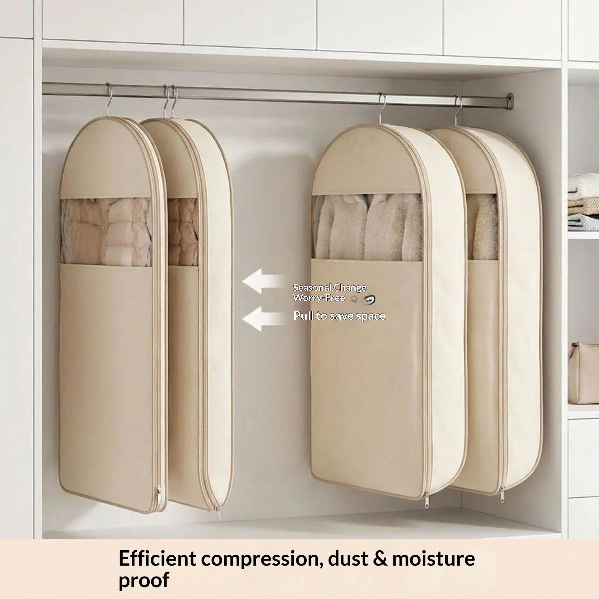 1 Stück Daunenjacken-Kompressions-Staubschutzhülle, Kleider-Kompressions-Hängebeutel, Sichtbarer Kleideraufbewahrungsbeutel für den Haushalt, Kleiderschrank-Organizer – Detail 9