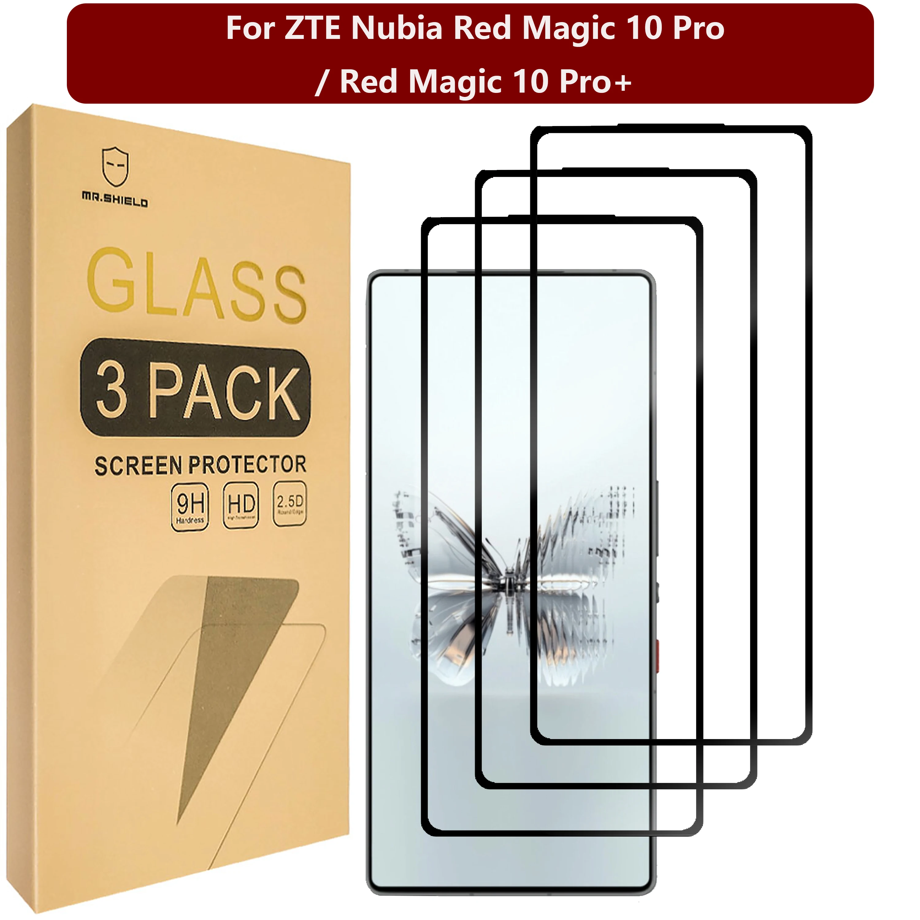 Mr.Shield Screen Protector compatible with ZTE Nubia Red Magic 10 Pro/Red Magic 10 Pro+ [Full Cover] [Tempered Glass] [3-Pack]