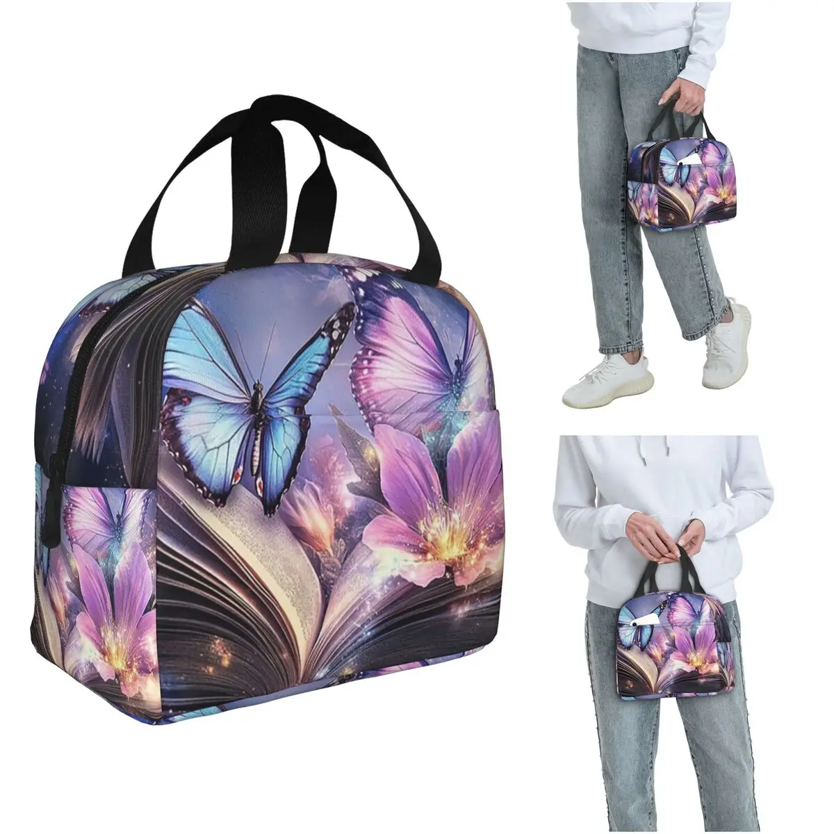 

Флуоресцентная сумка-холодильник с изображением бабочки на книге жизни для женщин и детей, портативная термосумка для еды, термосумка-тоут