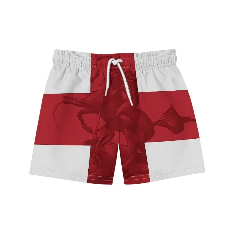 St. George's Cross Knight Print Men's Beach Shorts, Red and White Cross Quick Drying Five Minute Vacation Shorts