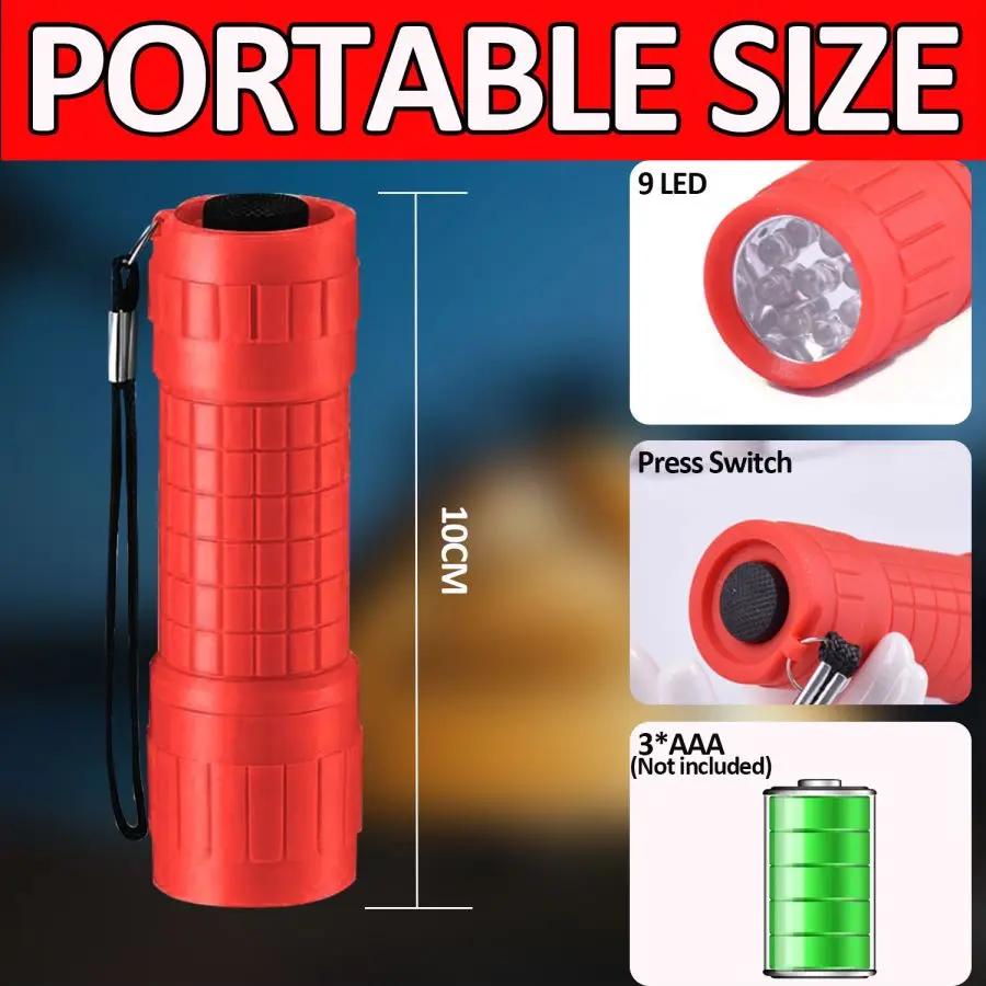 Mini linterna portátil de 9LED, lámpara de antorcha con cuentas, iluminación fuerte, bolsillo de enfoque fijo, antorcha de emergencia para exteriores