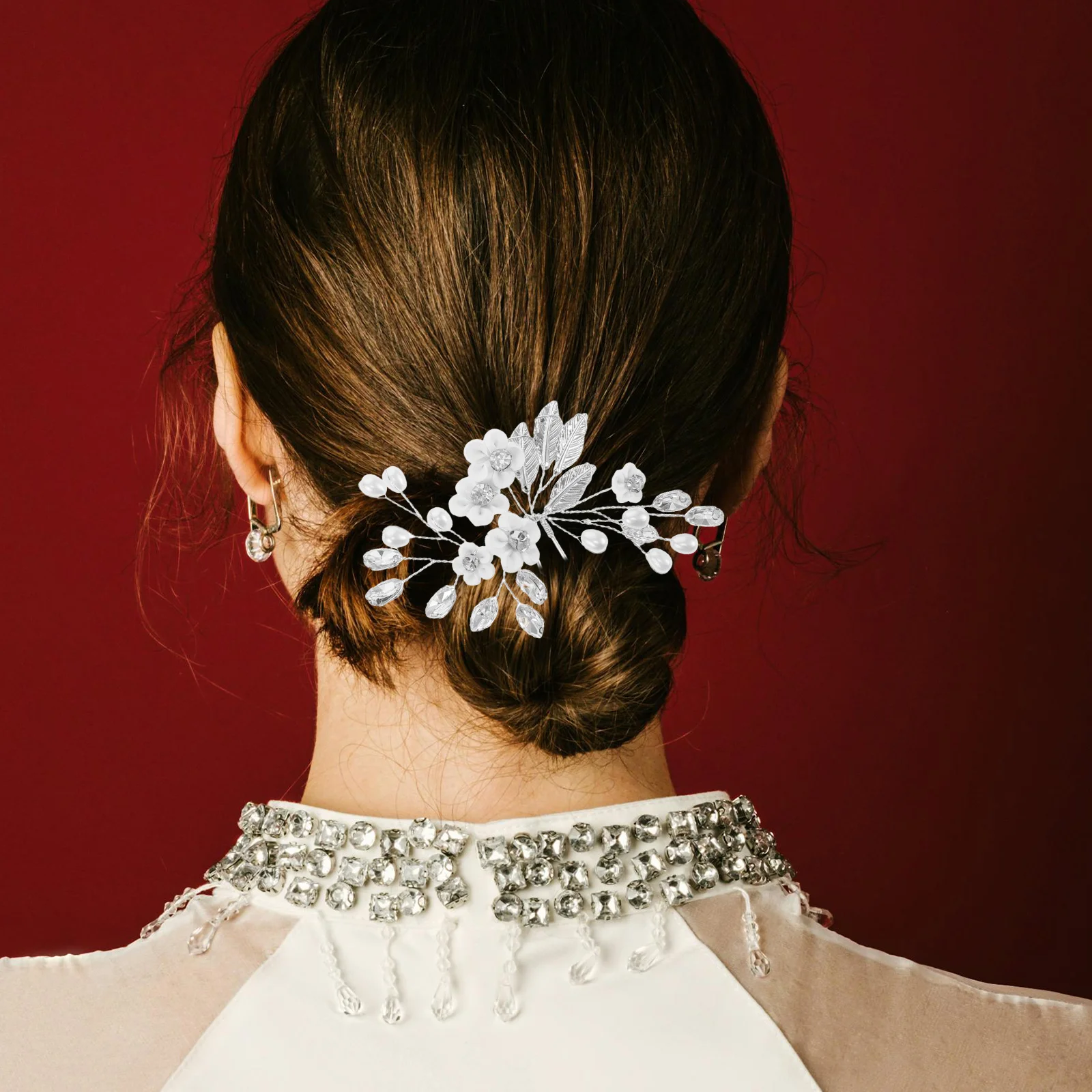 

1Set Crystal Pearl Bridal Hairpins Elegant Floral Design Wedding Hair Accessories Hair Comb Hairpieces for Brides