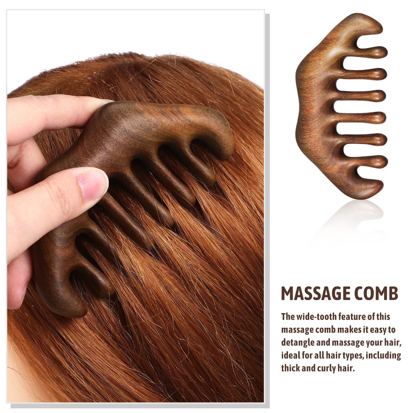 Wooden Scalp Massager Comb with Wide Teeth & Ergonomic Lip-Shaped Grip – Lightweight Portable Hair Massager for All Hair Types