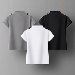 Women Sweetshirts Turtleneck shirts for womens Black White woman clothes Short sleeve Cotton Tees for girls  Basic Tops