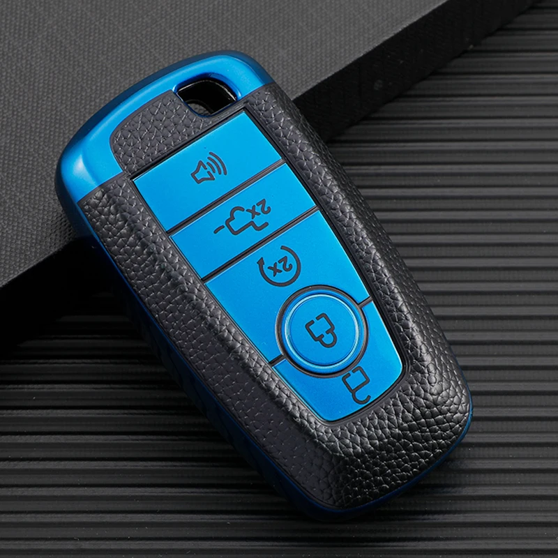 5 Buttons Shell Fob Holder For Ford Fusion Mondeo Mustang Explorer Edge EcoSport TPU Leather Car Key Cover Keychain Protector