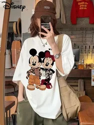 Disney Mickey Mouse Cotton Short Sleeved T-shirt Y 2k Hip Hop White Fashion Korean Popular Grunge Clothing 2000s Aestnetic Tees