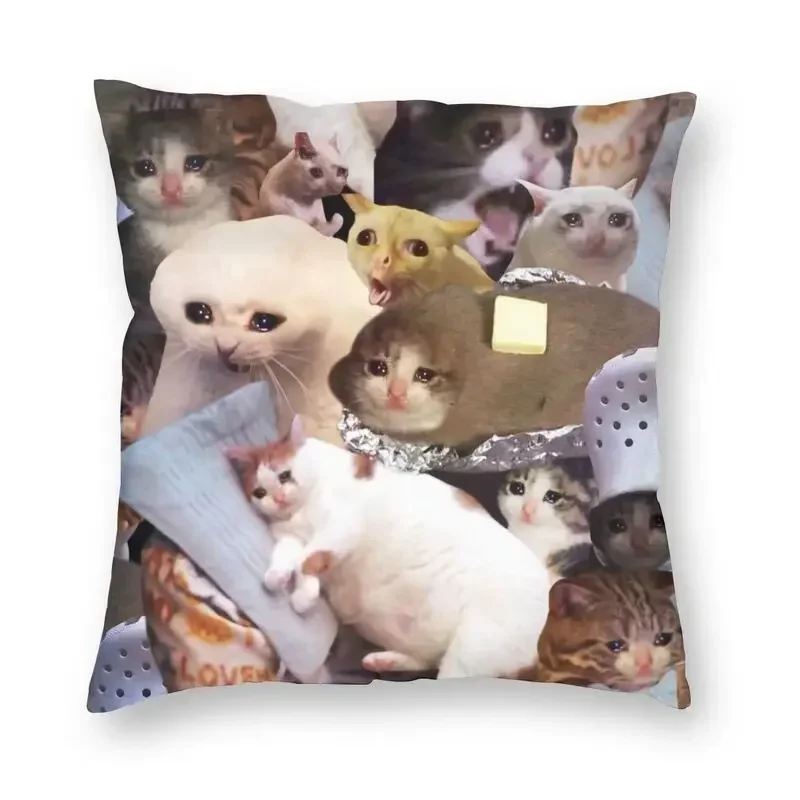 Crying Cat Meme Cushion Cover 40x40 Home Decorative Pillow Case Print Cartoon Throw Pillow for Sofa Two Side Decoration Salon