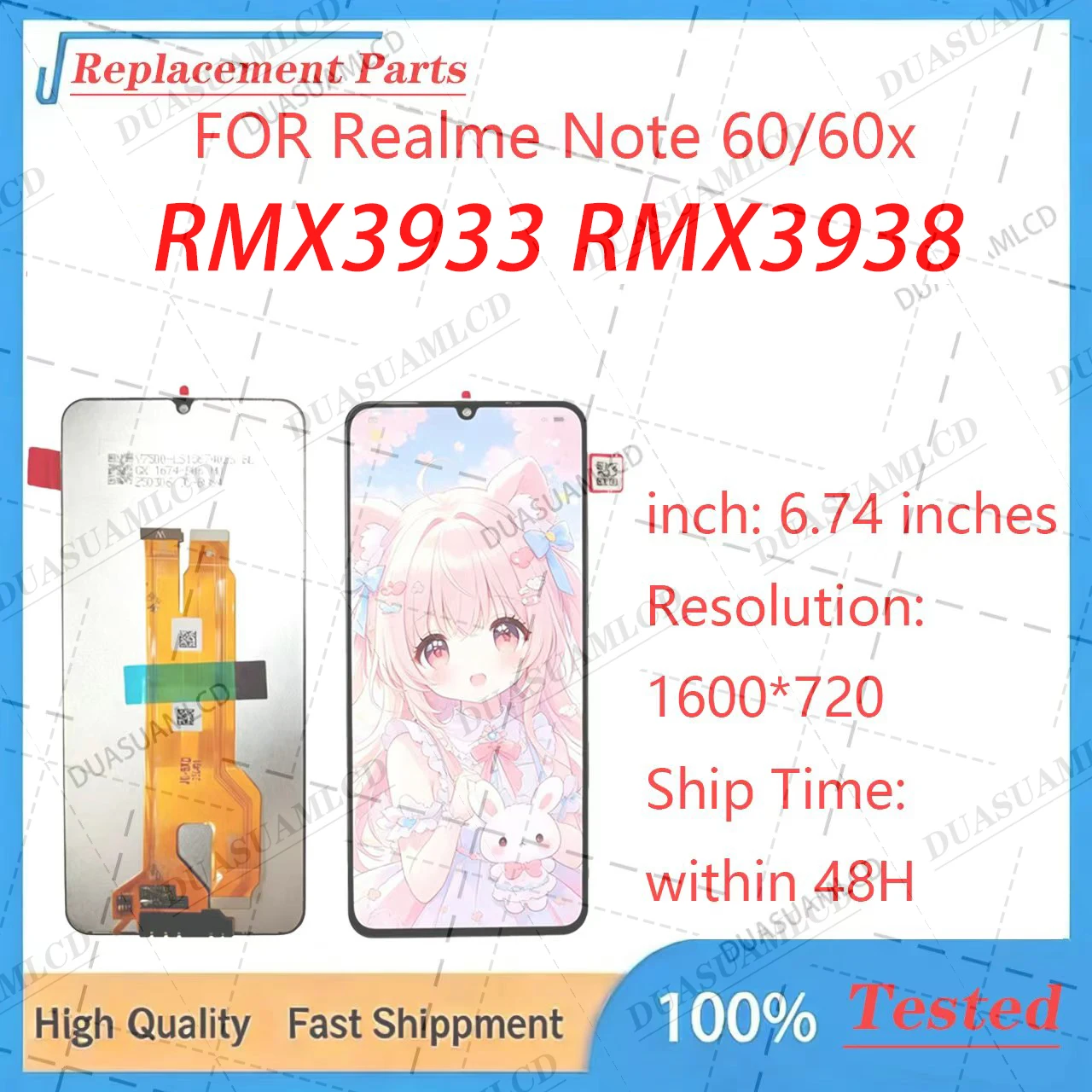 For Realme Note 60 / Note 60x  RMX3933 RMX3938 6.74 Inch 90Hz HD+ LCD Screen Replacement – Compatible Display Assembly