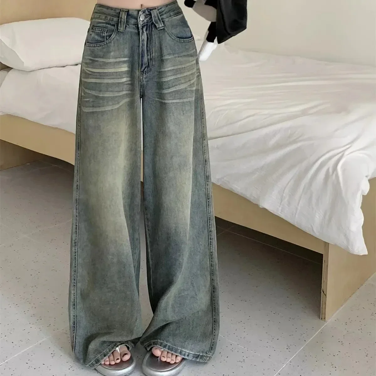 Women Trousers Y2K Loose Straight Leg Jeans Baggy Wide Fit Casual High Waist Retro Washed Vintage Style Women's Jeans Jeans