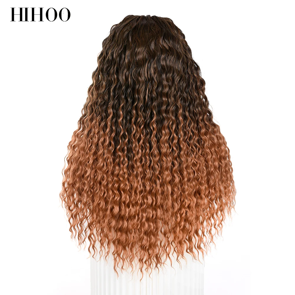 Headband Wig Synthetic Long Kinky Curly Hair Ombre Blonde Loose Deep Wave Wigs for Black Women Body Wave Natural Heat Resistant