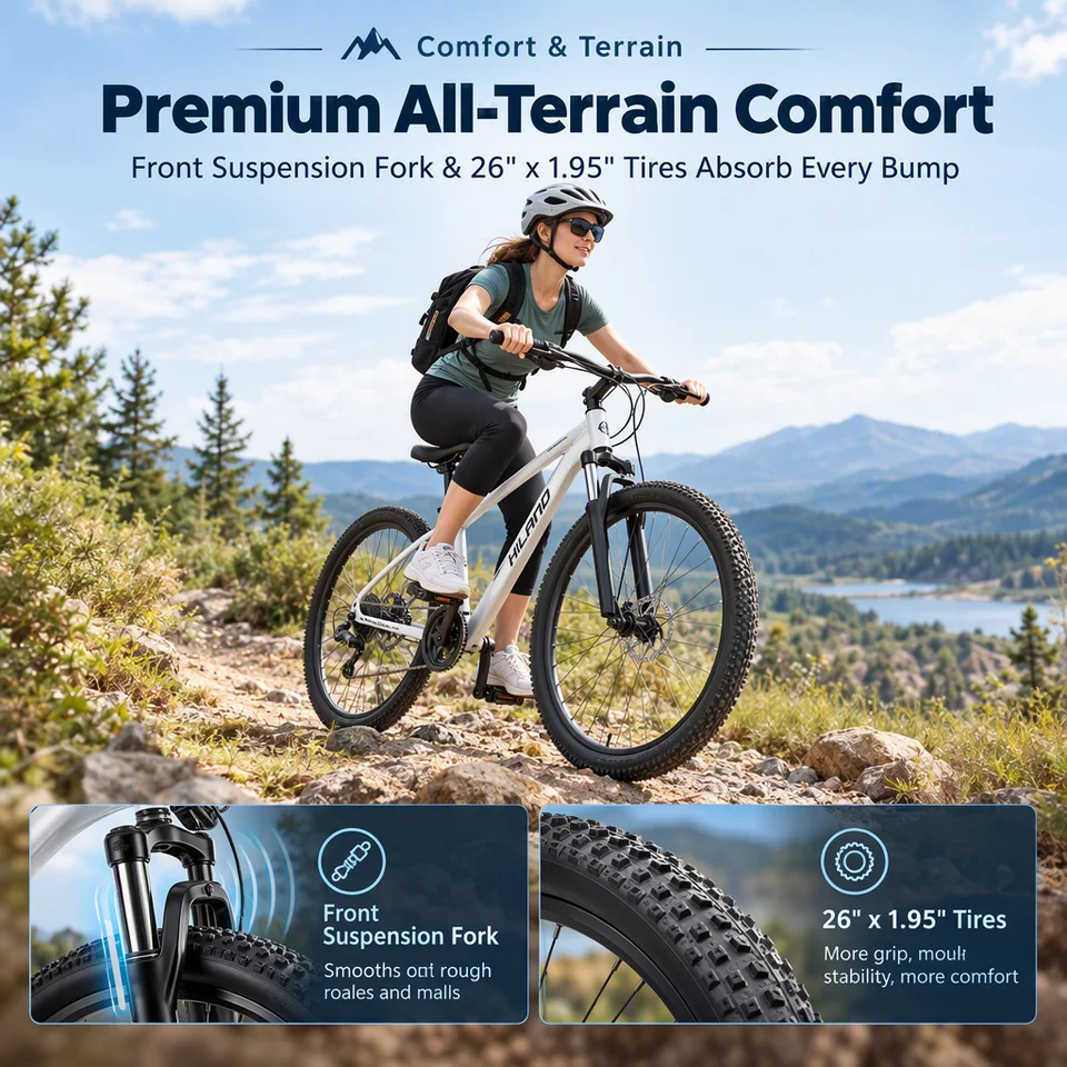 Electric Bike 26" Step-Thru Frame, 1500W Peak Ebike, 48V 13.5Ah UL Certified Battery, 5 Riding Modes, 7-Speed & Dual Disc Brakes, All-Terrain Electric Bicycle with Rear Rack image 6
