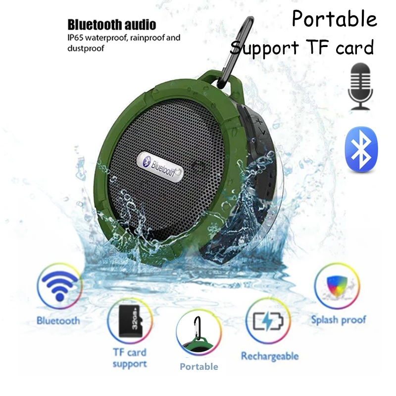 

Waterproof Bluetooth Shower Speaker Black Cute Wireless Sound box For Bathroom Outdoor Ride, with Microphone Support TF card