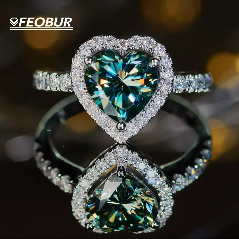 

FEOBUR 2CT Green Heart Moissanite Engagement Rings for Women 925 Sterling Silver Promise Ring Marriage Anniversary Birthday Gift