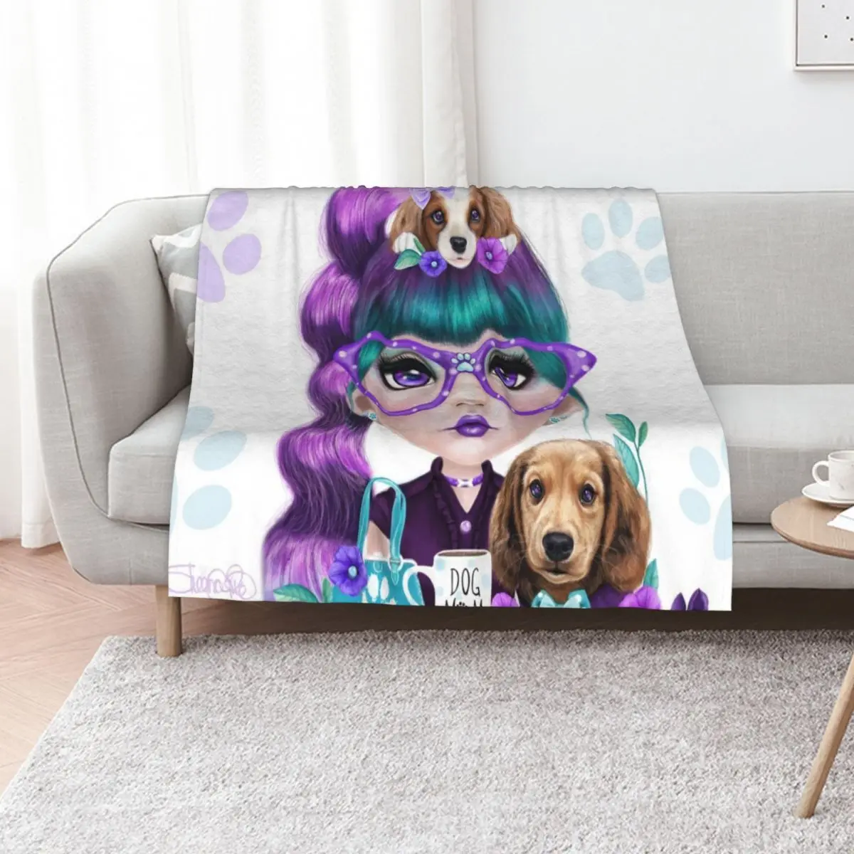 Puppy Crazed Petunia by ?Sheena Pike Throw Blanket Polar Decoratives Cute Plaid Luxury Throw Baby Designers Blankets