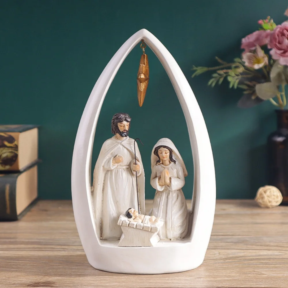 Religious Resin Ornament Thoughtful Christmas Nativity Figurine Jesus Birth Figurine Exquisite Holy Family Ornament For Desktop